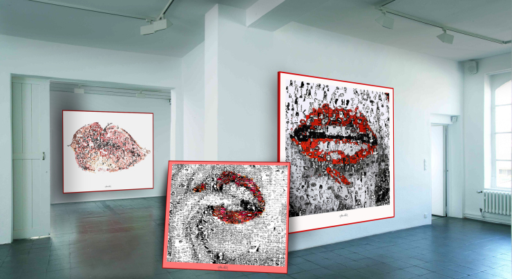 Kunstgalerie, Vernissage, Kunst und Zähne, moderne-Pop Art, Kunstausstellung, Lippen und Kunst