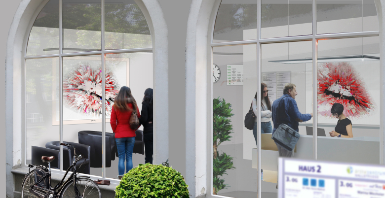 Rezeption Zahnarzt, Wartezimmer und Kunst, Vernissage, Kunstausstellung, Bild Kunstausstellung,