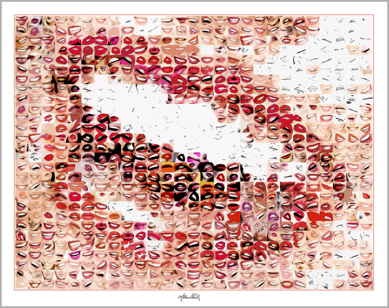 rote Lippen, schöne Zähne, Kunst mit Zähnen, Kunst und Zahnarzt, Zahnkunst, Kunstgrafik, Wandbild