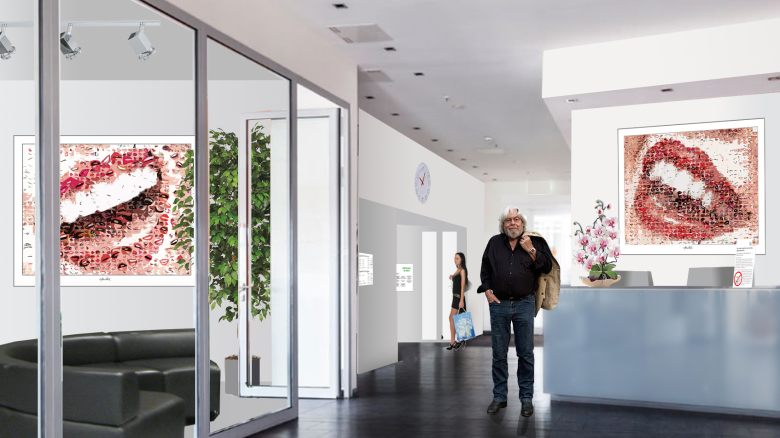 Rezeption, Kunst, Wartezimmer, Wandbilder, rote Lippen, Lippen, Zahnklinik, Foyer, Wandbilder